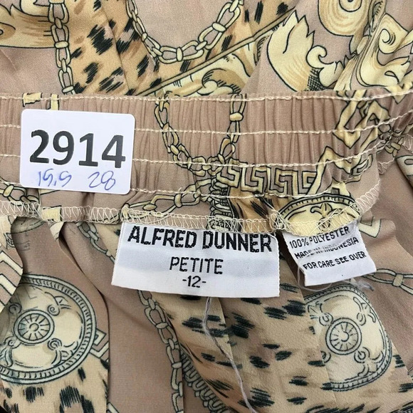 Vtg Alfred Dunner Womens Tan Pleated Skirt 12 Leopard Print Petite Quiet Luxury - Picture 2 of 7
